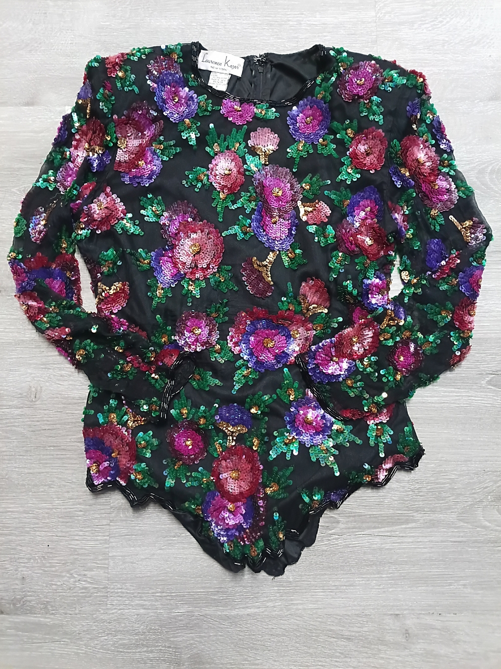 Laurence Kazar Black Floral Sequin Blouse